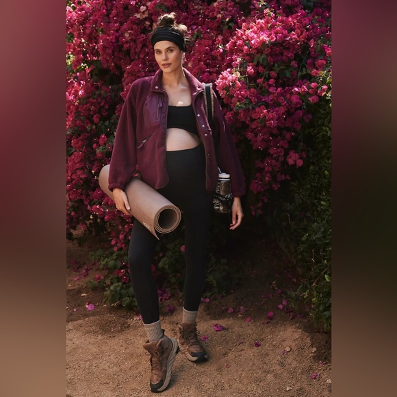 Free People Movement X Hatch Hit The Slopes Fleece Jacket Deep Maroon Large NWT - Picture 4 of 8